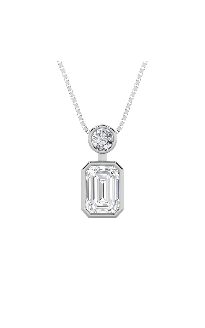 1Cttw Emerald Shaped Lab Grown Diamond (F/VS) Toiet Moi Fashiion Pendant in 14K Gold