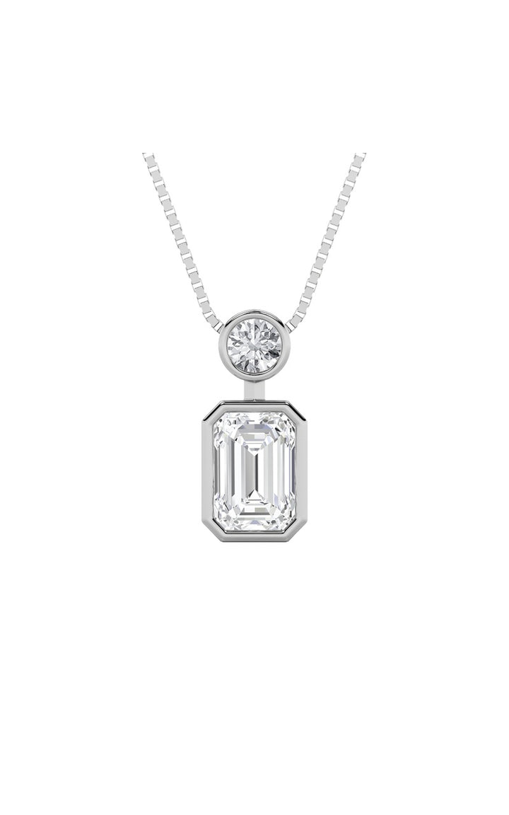1Cttw Emerald Shaped Lab Grown Diamond (F/VS) Toiet Moi Fashiion Pendant in 14K Gold