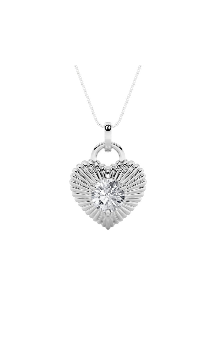 1.5Cttw Round Shaped Lab Grown Diamond (F/VS) Heart Shaped Pendant in 14K Gold