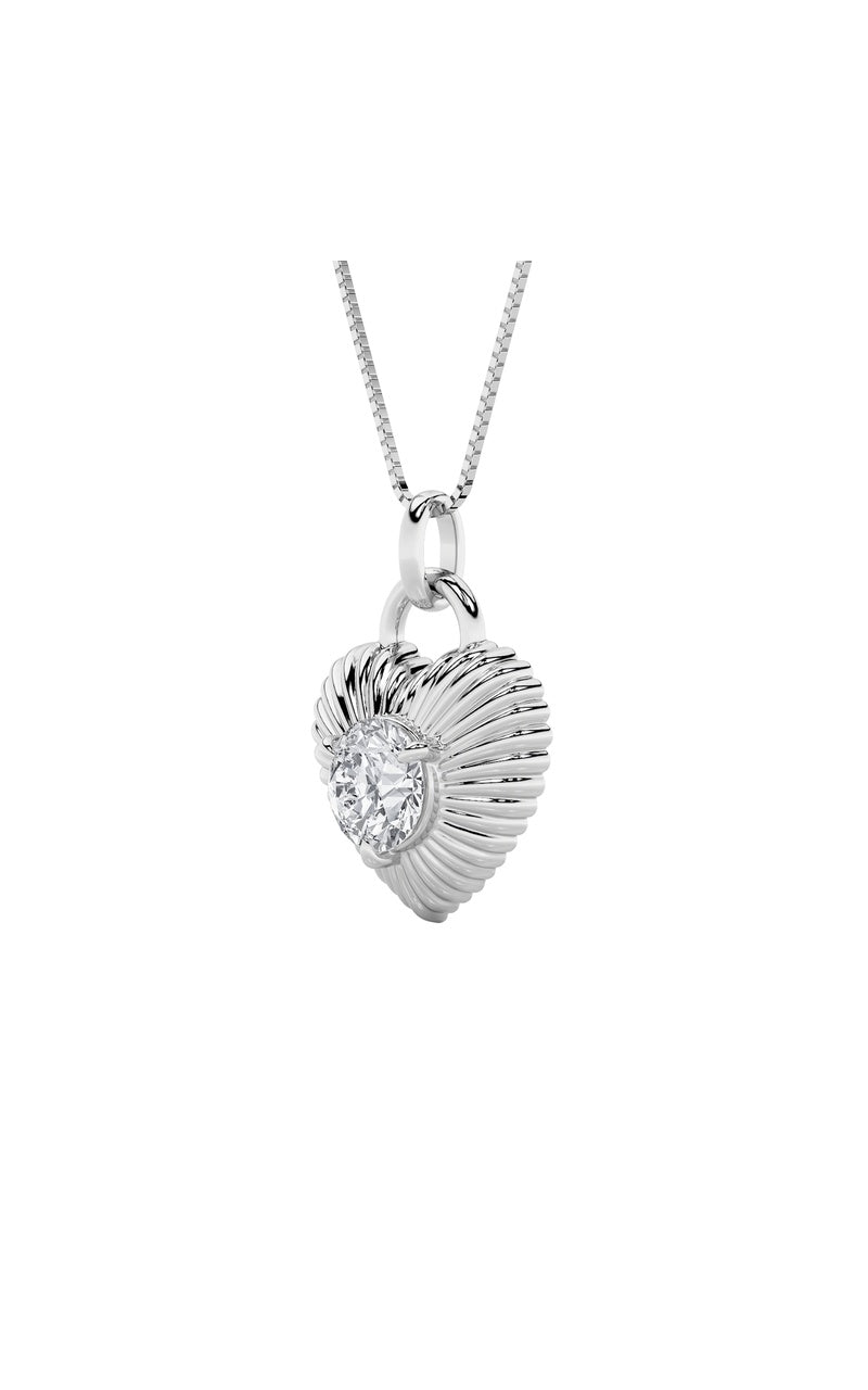 1.5Cttw Round Shaped Lab Grown Diamond (F/VS) Heart Shaped Pendant in 14K Gold
