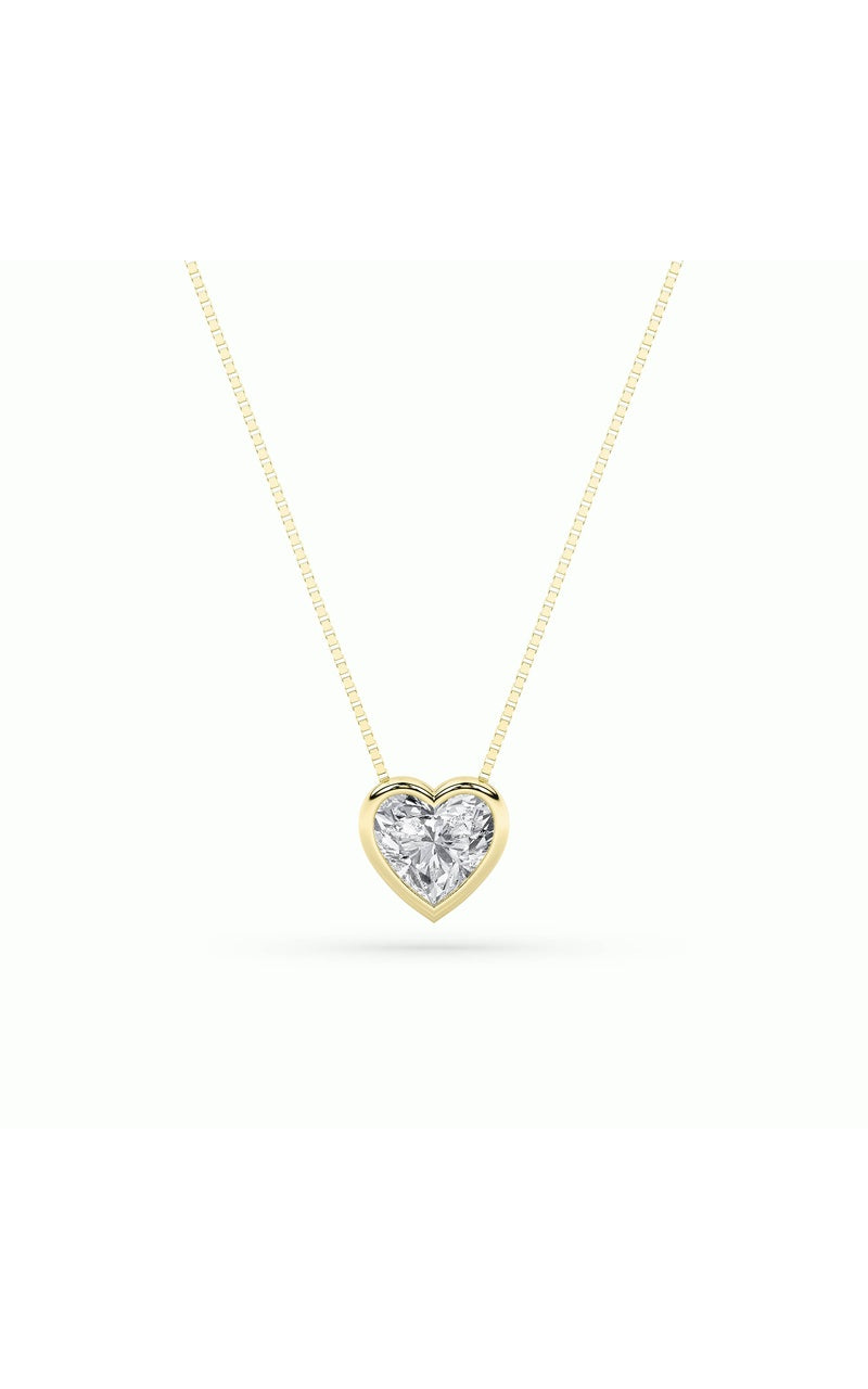 1Cttw Heart Shaped Lab Grown Diamond (F/VS) BezelSet Solitaire Pendant in 14K Gold