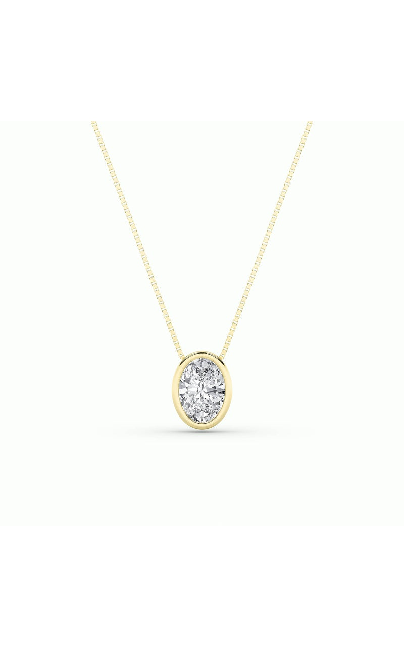 1Cttw Oval Shaped Lab Grown Diamond (F/VS) Bezel Set Solitaire Pendant in 14K Gold