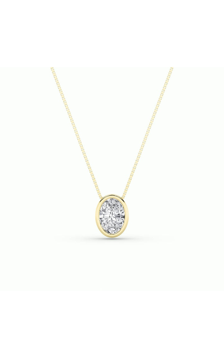 1Cttw Oval Shaped Lab Grown Diamond (F/VS) Bezel Set Solitaire Pendant in 14K Gold