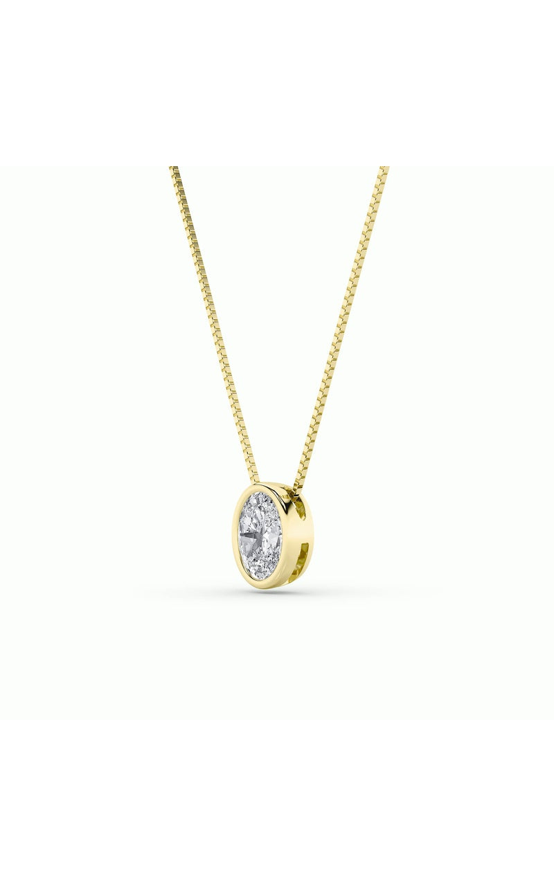 1CTW Oval Shaped Lab Grown Diamond (F/VS) Bezel Set Solitaire Pendant in 14K Gold