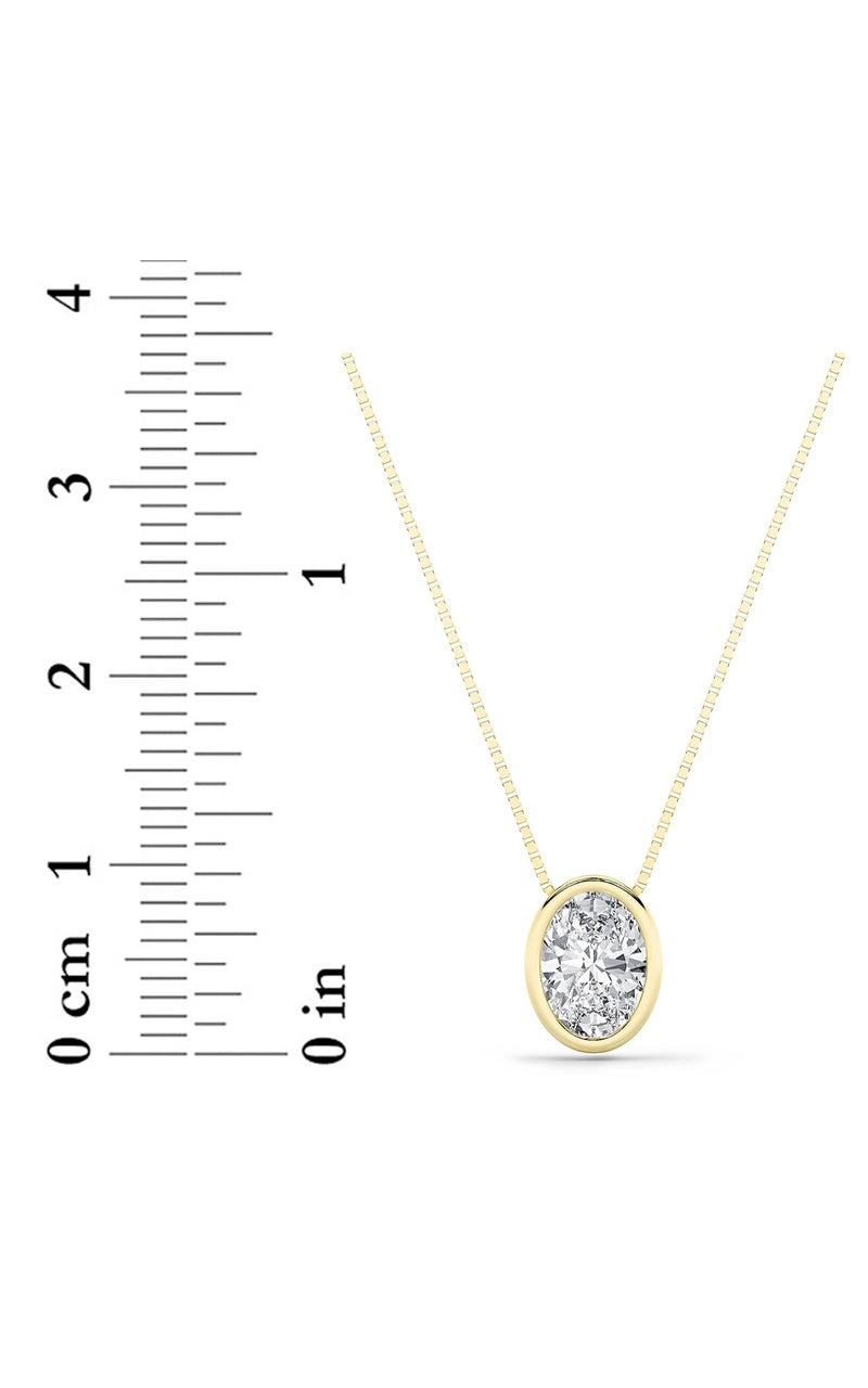 1CTW Oval Shaped Lab Grown Diamond (F/VS) Bezel Set Solitaire Pendant in 14K Gold
