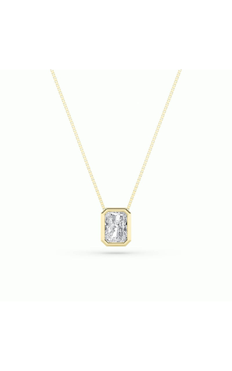 1Cttw Radiant Shaped Lab Grown Diamond (F/VS) Bezel Set Solitaire Pendant in 14K Gold