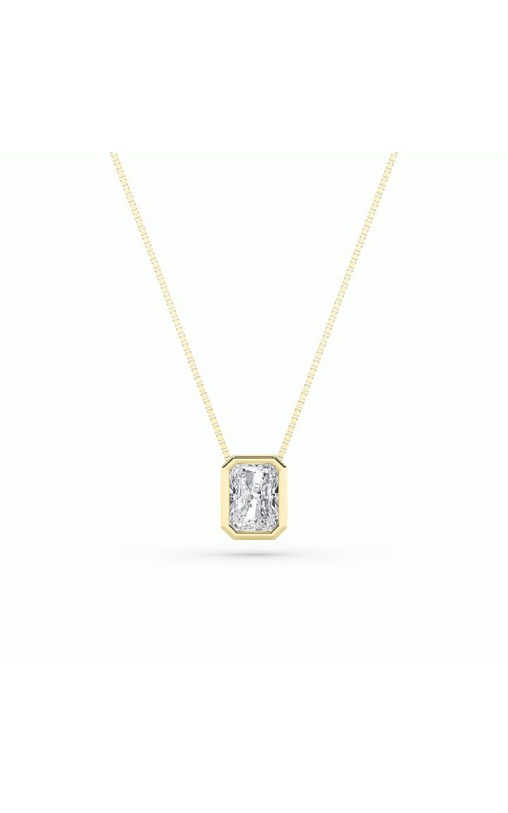 1Cttw Radiant Shaped Lab Grown Diamond (F/VS) Bezel Set Solitaire Pendant in 14K Gold