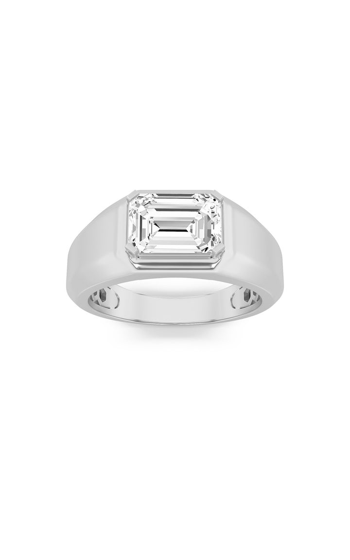 3Cttw Emerald Shaped Lab Grown Diamond (F/VS) MensRing in 14K White Gold