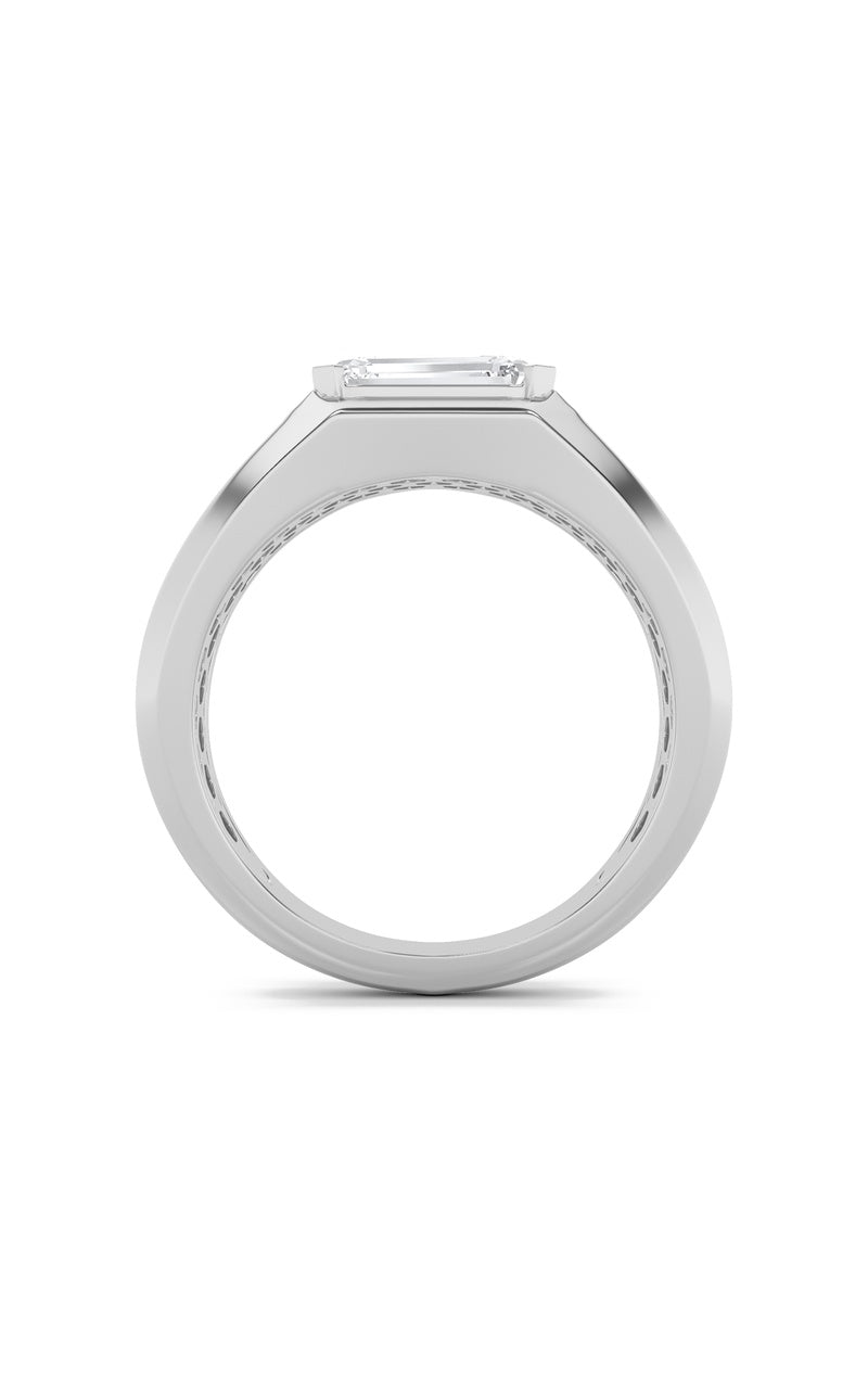 3Cttw Emerald Shaped Lab Grown Diamond (F/VS) Mens Ring in 14K White Gold