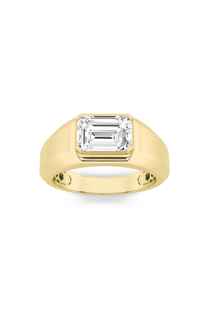 3Cttw Emerald Shaped Lab Grown Diamond (F/VS) Mens Ring in 14K Yellow Gold