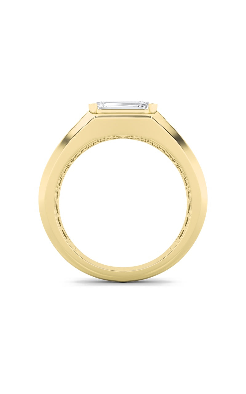 3Cttw Emerald Shaped Lab Grown Diamond (F/VS) Mens Ring in 14K Yellow Gold