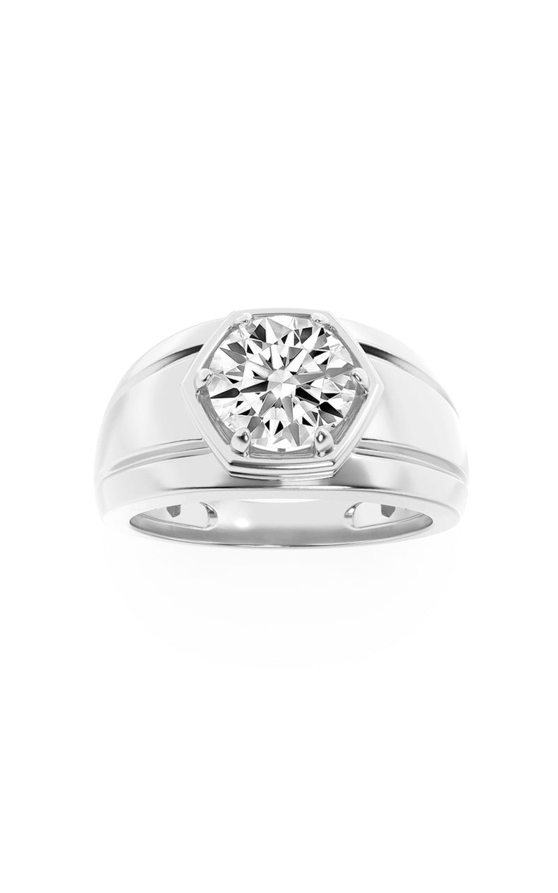 2CTW Round Shaped Lab Grown Diamond (F/VS) Mens Ring in 14K White Gold