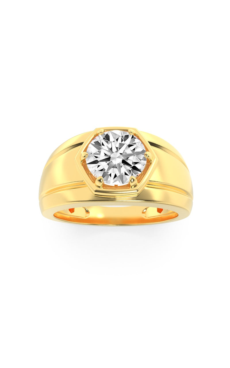 2Cttw Round Shaped Lab Grown Diamond (F/VS) Mens Ring in 14K Yellow Gold