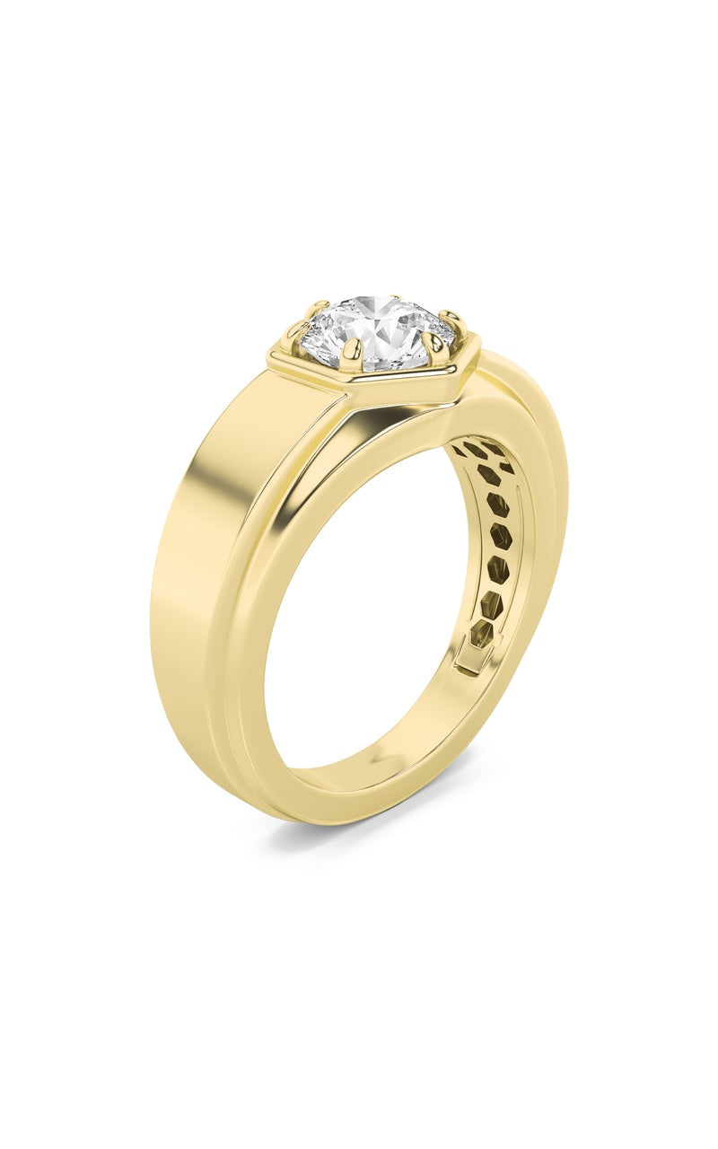 2Cttw Round Shaped Lab Grown Diamond (F/VS) Mens Ring in 14K Yellow Gold