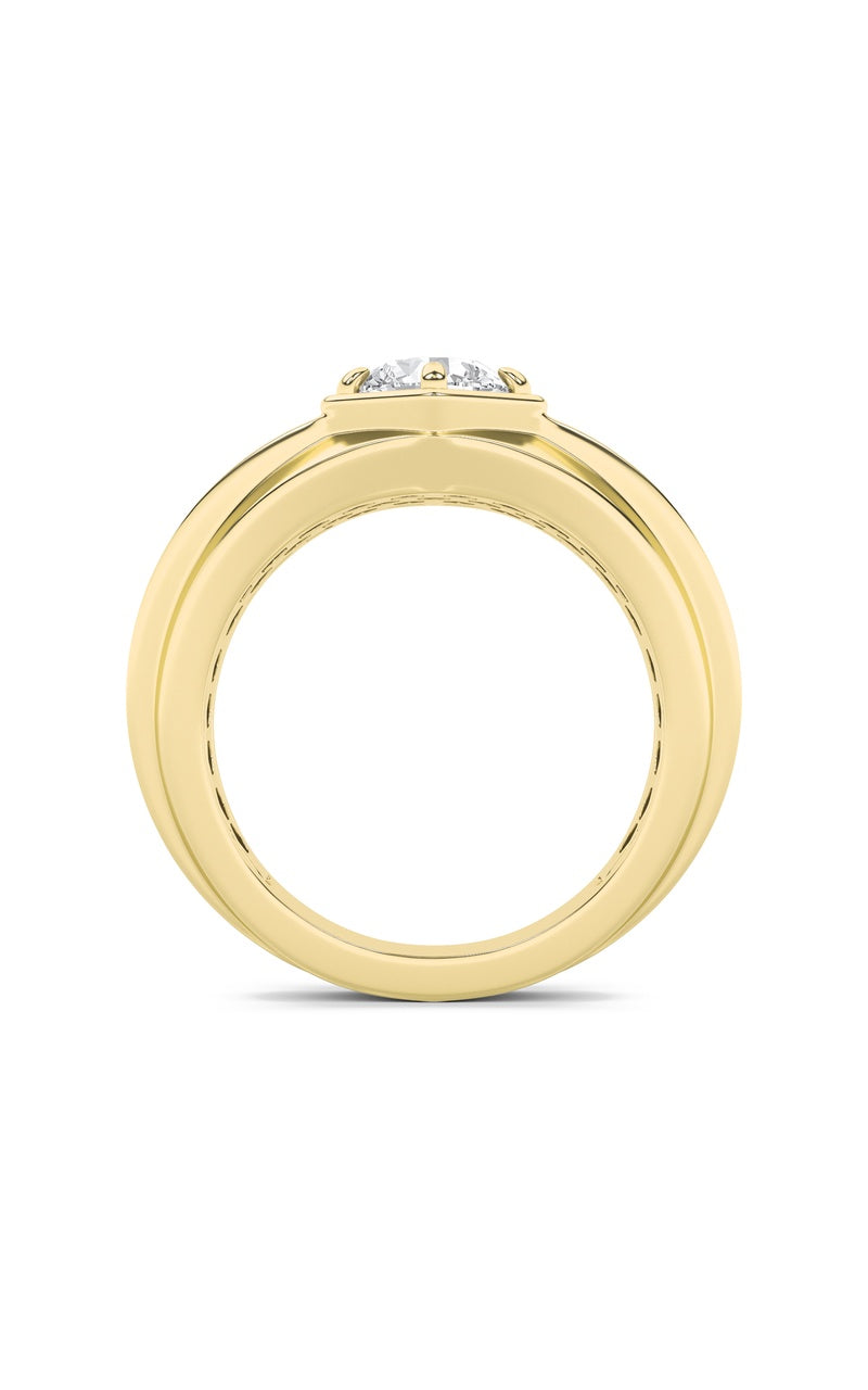 2CTW Round Shaped Lab Grown Diamond (F/VS) Mens Ring in 14K Yellow Gold
