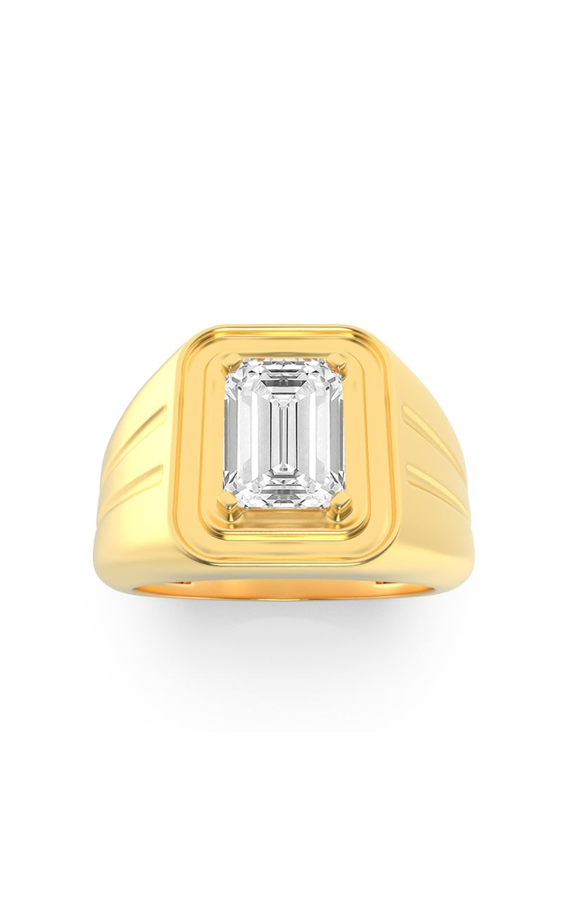 2Cttw Emerald Shaped Lab Grown Diamond (G/VS) MensRing in 14K Yellow Gold