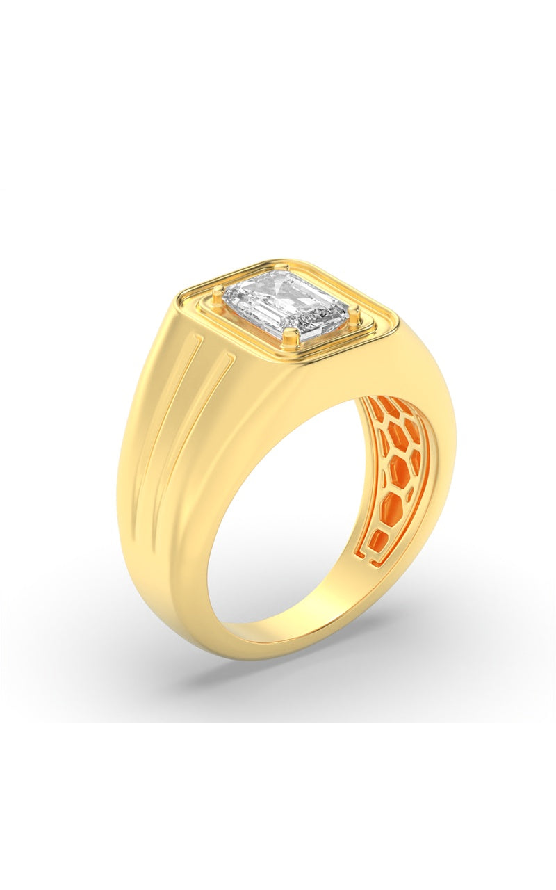 2CTW Emerald Shaped Lab Grown Diamond (G/VS) Mens Ring in 14K Yellow Gold