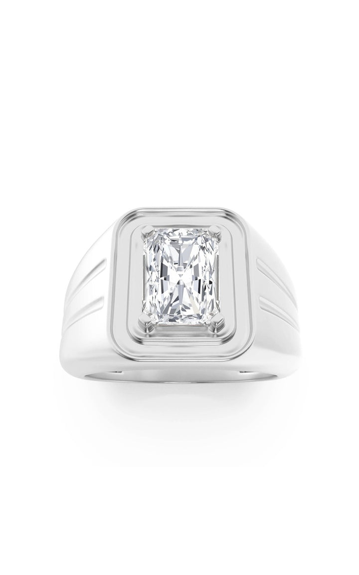 2Cttw Emerald Shaped Lab Grown Diamond (F/VS) MensRing in 14K White Gold