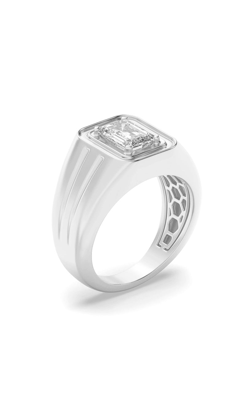 2CTW Emerald Shaped Lab Grown Diamond (F/VS) Mens Ring in 14K White Gold