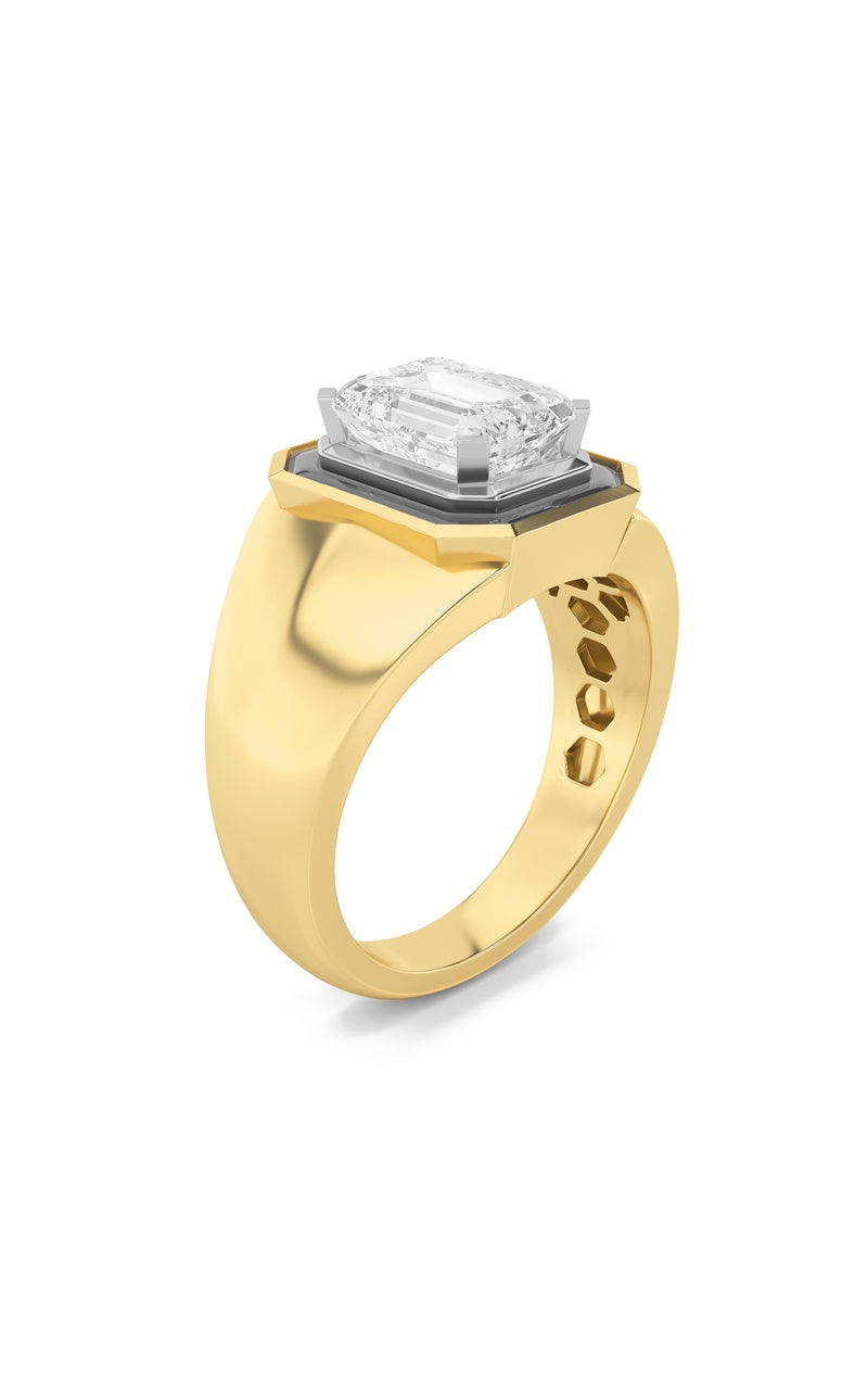 3Cttw Emerald Shaped Lab Grown Diamond (F/VS) MensRing in 14K Gold