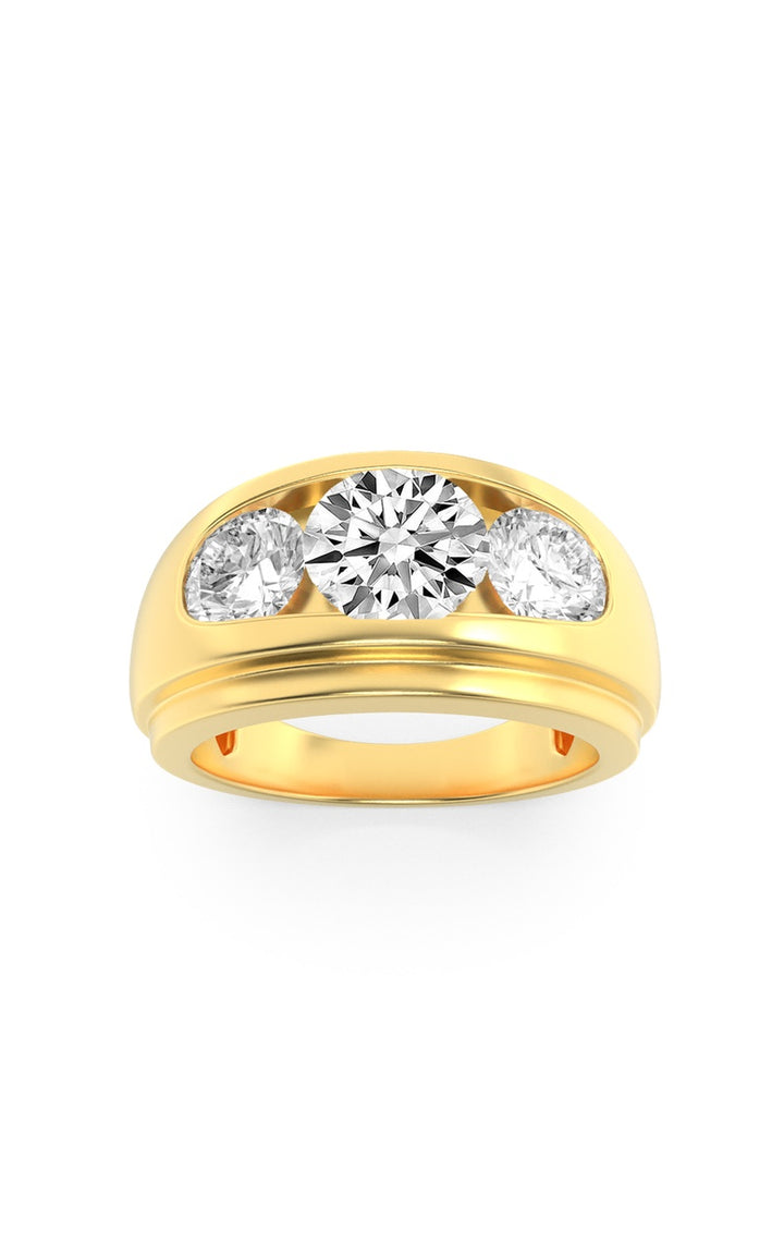 3Cttw Round Shaped Lab Grown Diamond (F/VS) Mens Ring in 14K Yellow Gold