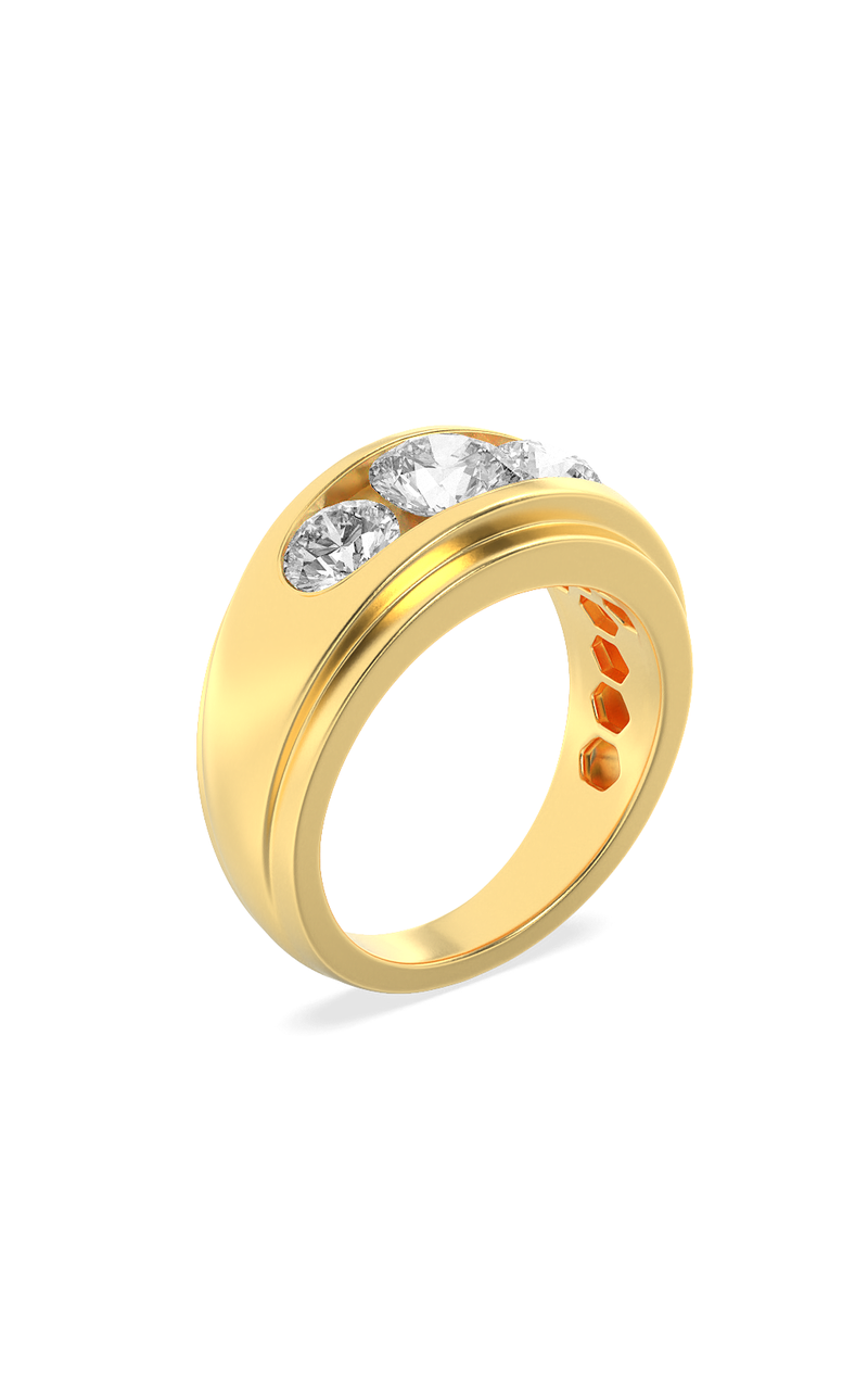 3Cttw Round Shaped Lab Grown Diamond (F/VS) Mens Ring in 14K Yellow Gold