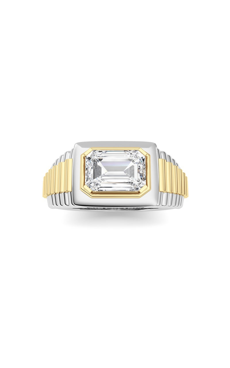 2.5CTW Emerald Shaped Lab Grown Diamond (F/VS) Mens Ring in 14K Gold
