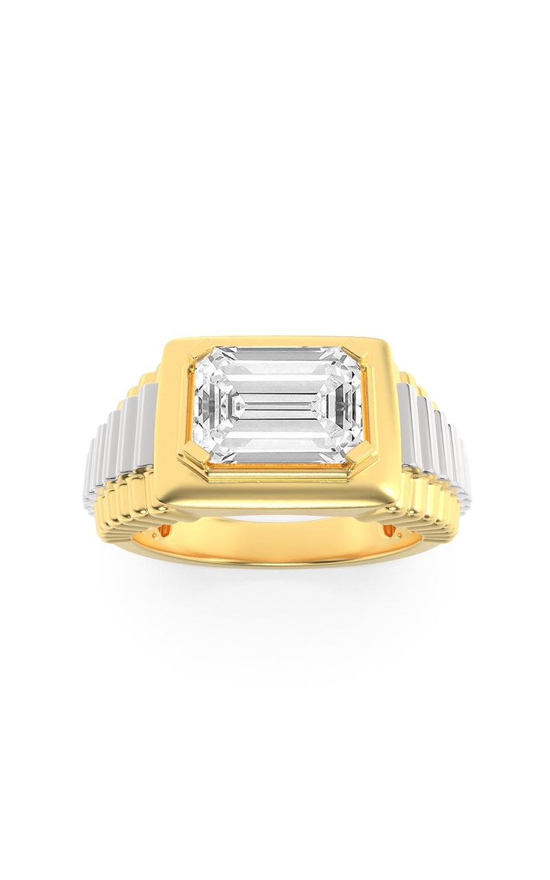 2.5CTW Emerald Shaped Lab Grown Diamond (F/VS) Mens Ring in 14K Gold
