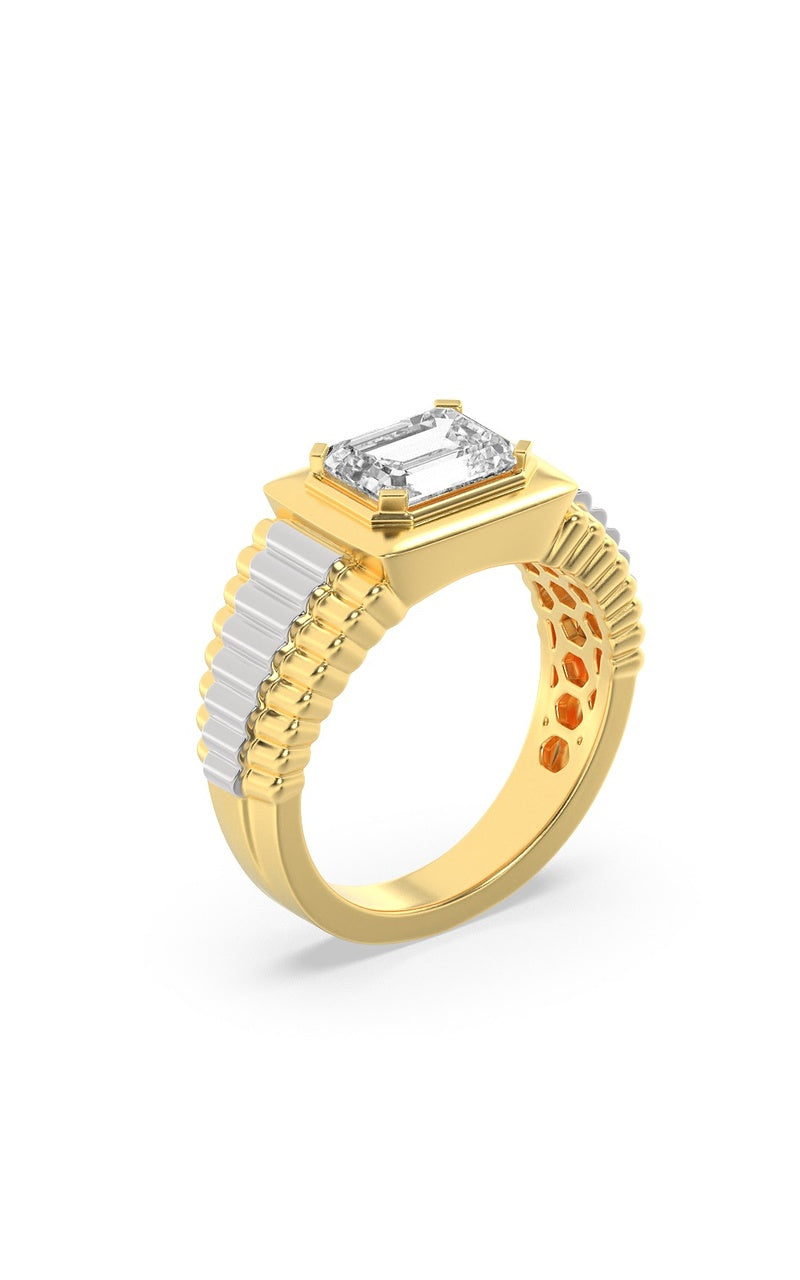 2.5CTW Emerald Shaped Lab Grown Diamond (F/VS) Mens Ring in 14K Gold