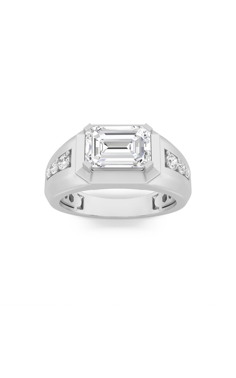 3.5Cttw Emerald Shaped Lab Grown Diamond (F/VS) Mens Ring in 14K Gold