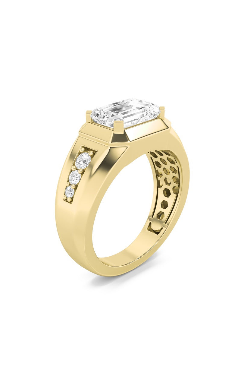 3.5CTW Emerald Shaped Lab Grown Diamond (F/VS) Mens Ring in 14K Gold