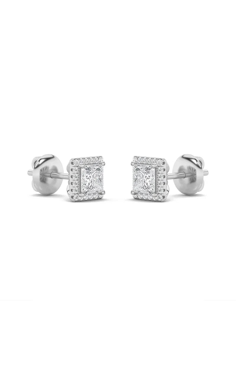 2Cttw Princess Shaped Lab Grown Diamond (F/VS) Halo Stud  Earrings in 14K Gold