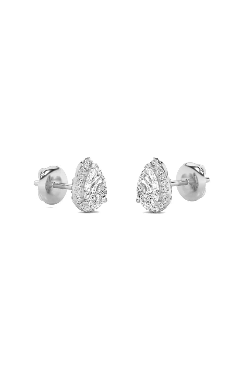 2Cttw Pear Shaped Lab Grown Diamond (F/VS) Halo Stud Earrings in 14K Gold