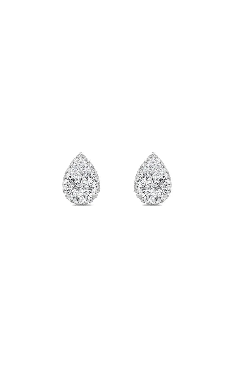 2Cttw Pear Shaped Lab Grown Diamond (F/VS) Halo Stud Earrings in 14K Gold