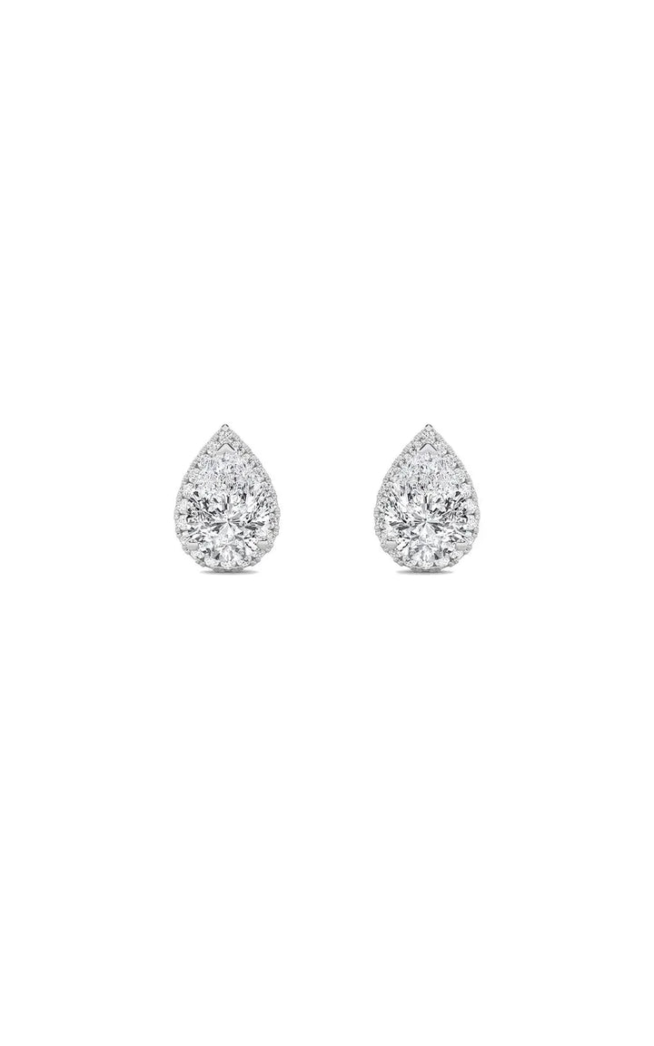 2Cttw Pear Shaped Lab Grown Diamond (F/VS) Halo Stud Earrings in 14K Gold