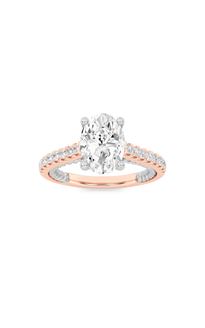 2CTW Oval Shaped Lab Grown Diamond (F/VS) Two Tone Accented Rope Design Engagement Ring in 14K Gold