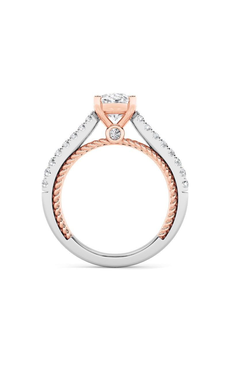 2Cttw Oval Shaped Lab Grown Diamond (F/VS) Two Tone Accented Rope Design Engagement Ring in 14K Gold