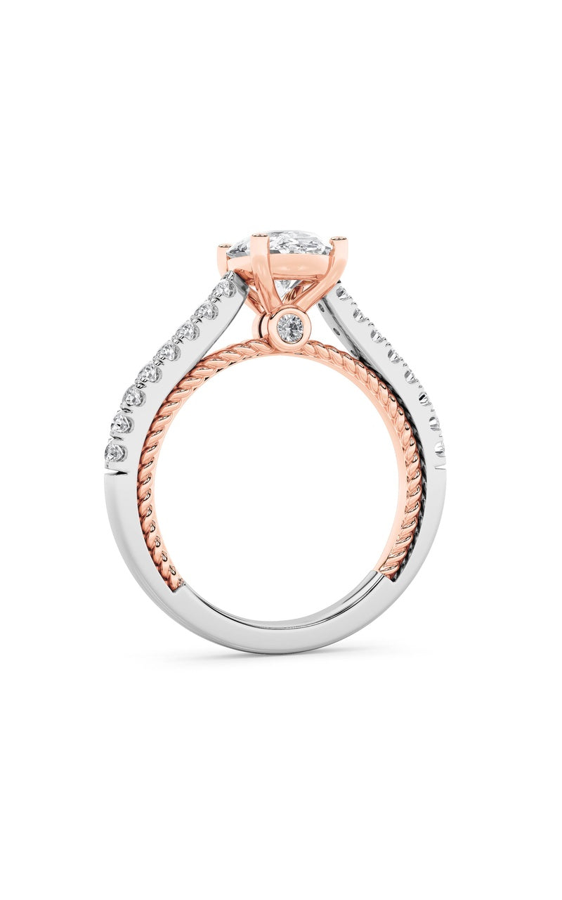 2CTW Oval Shaped Lab Grown Diamond (F/VS) Two Tone Accented Rope Design Engagement Ring in 14K Gold