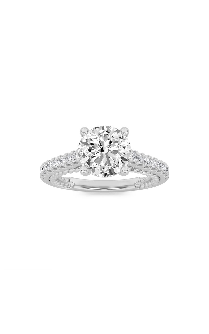 2Cttw Round Shaped Lab Grown Diamond (F/VS) Two Tone Accented Rope Design Engagement Ring in 14K Gold