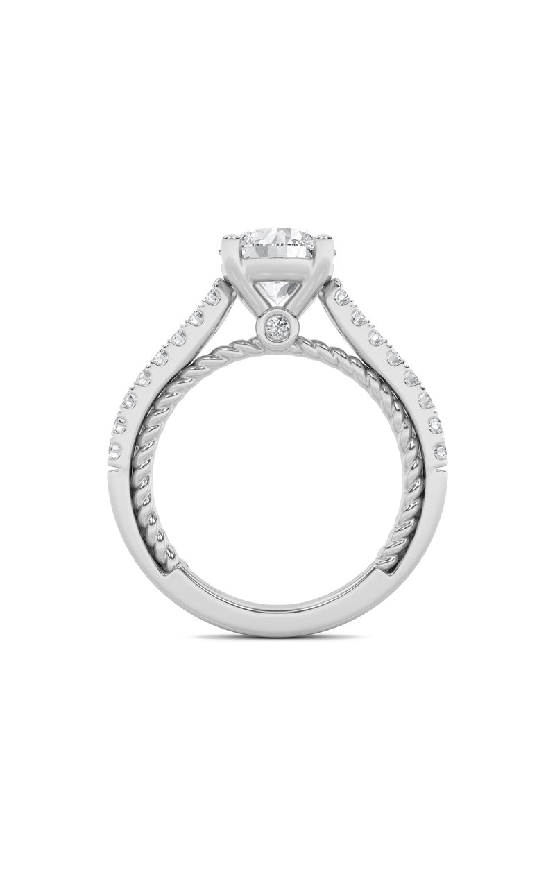 2Cttw Round Shaped Lab Grown Diamond (F/VS) Two Tone Accented Rope Design Engagement Ring in 14K Gold