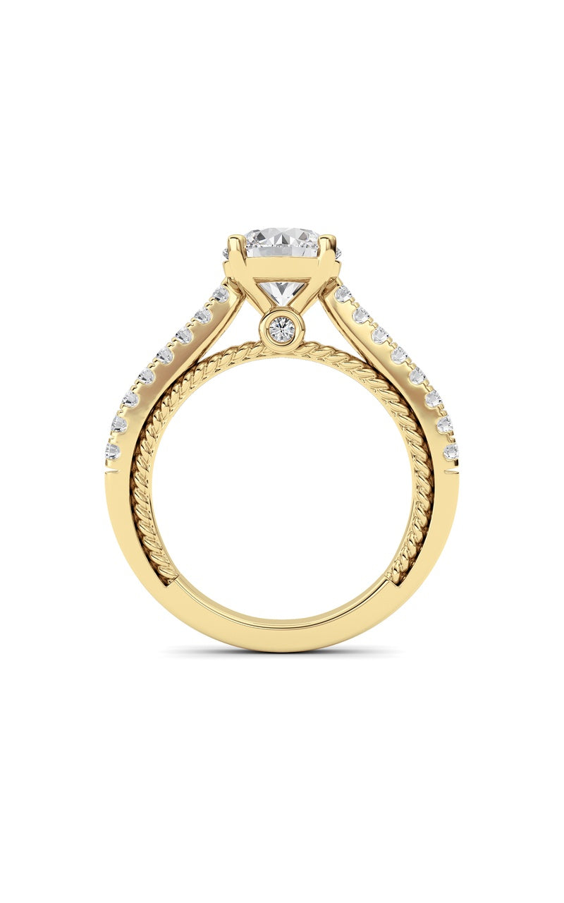2Cttw Round Shaped Lab Grown Diamond (F/VS) Two Tone Accented Rope Design Engagement Ring in 14K Gold