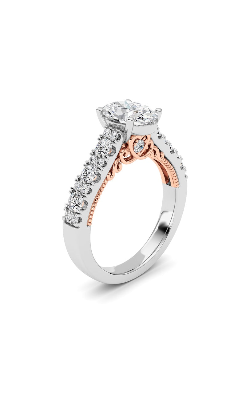 2CTW Oval Shaped Lab Grown Diamond (F/VS) Accented Milgrain Engagement Ring in 14K Gold