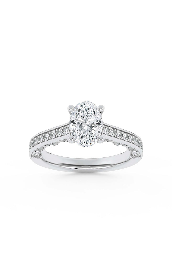 2Cttw Oval Shaped Lab Grown Diamond (F/VS) Accented Engagement Ring in 14K Gold