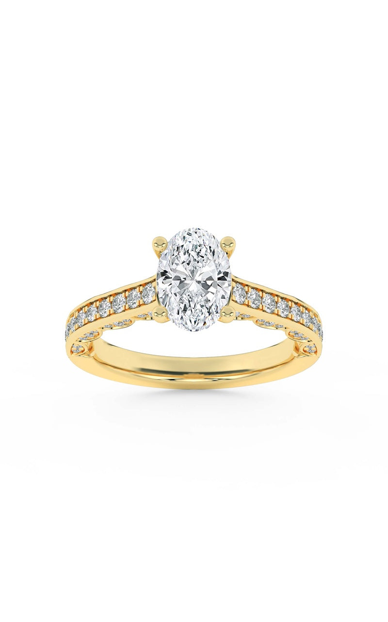 2Cttw Oval Shaped Lab Grown Diamond (F/VS) Accented Engagement Ring in 14K Gold