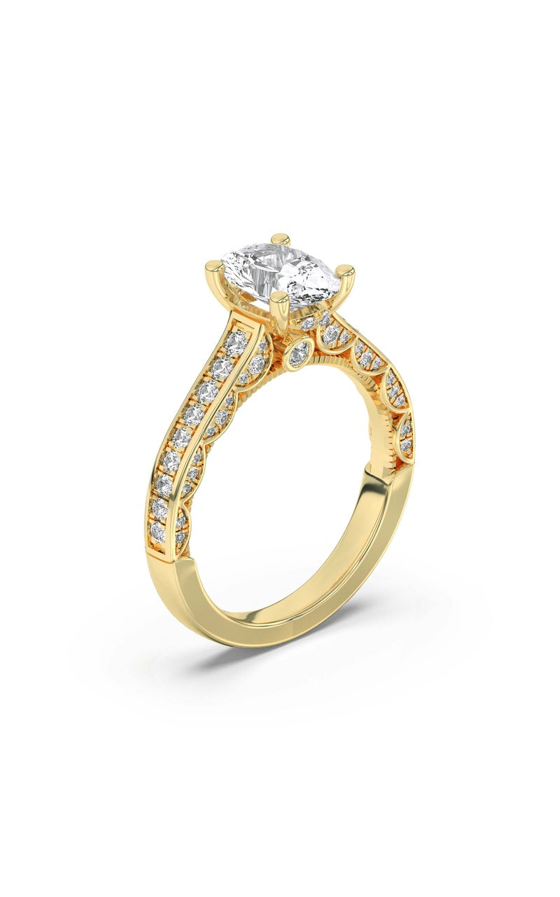 2Cttw Oval Shaped Lab Grown Diamond (F/VS) Accented Engagement Ring in 14K Gold