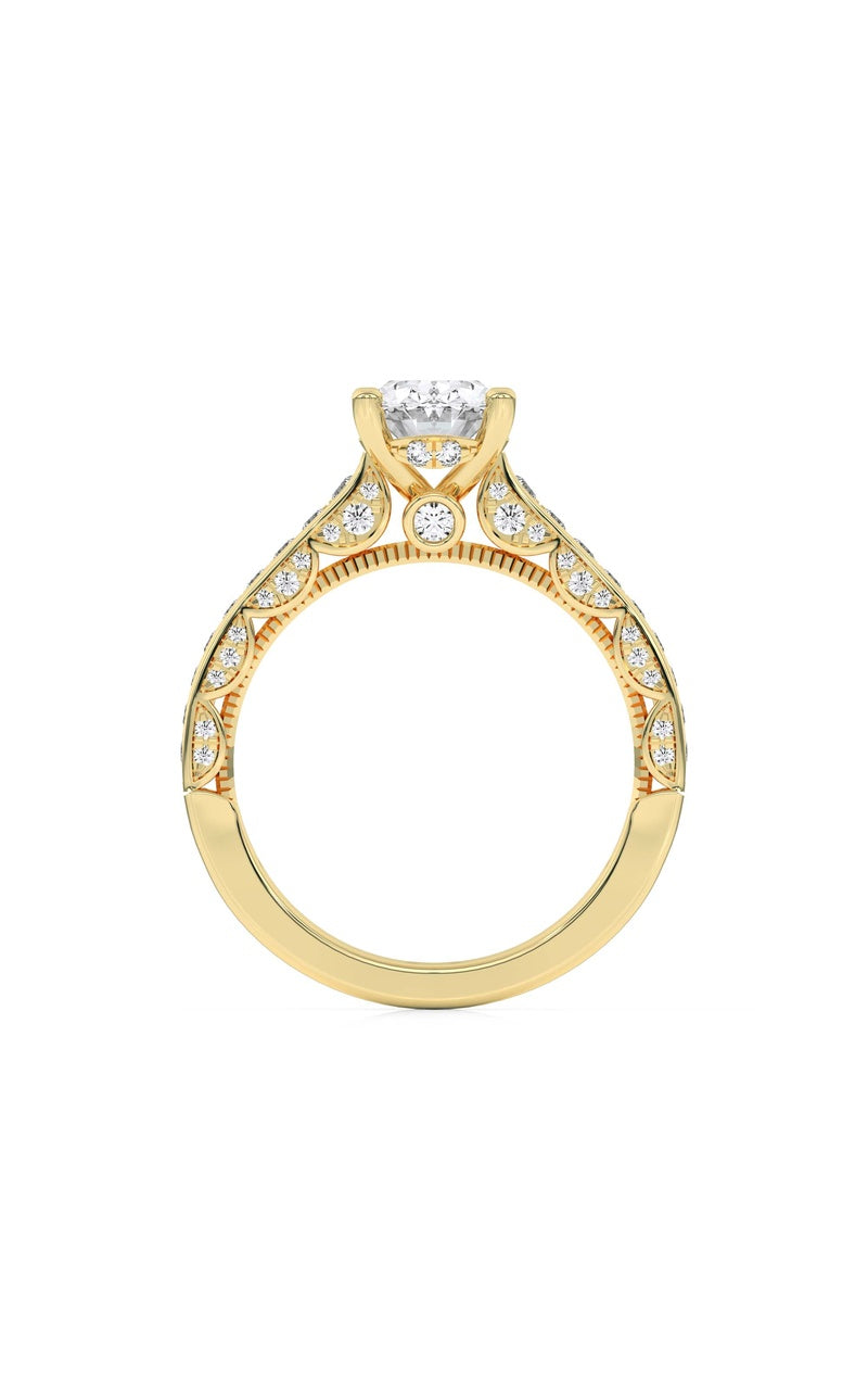 2CTW Oval Shaped Lab Grown Diamond (F/VS) Accented Engagement Ring in 14K Gold