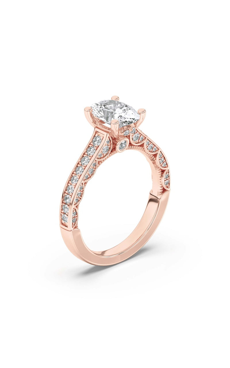 2Cttw Oval Shaped Lab Grown Diamond (F/VS) Accented Engagement Ring in 14K Gold