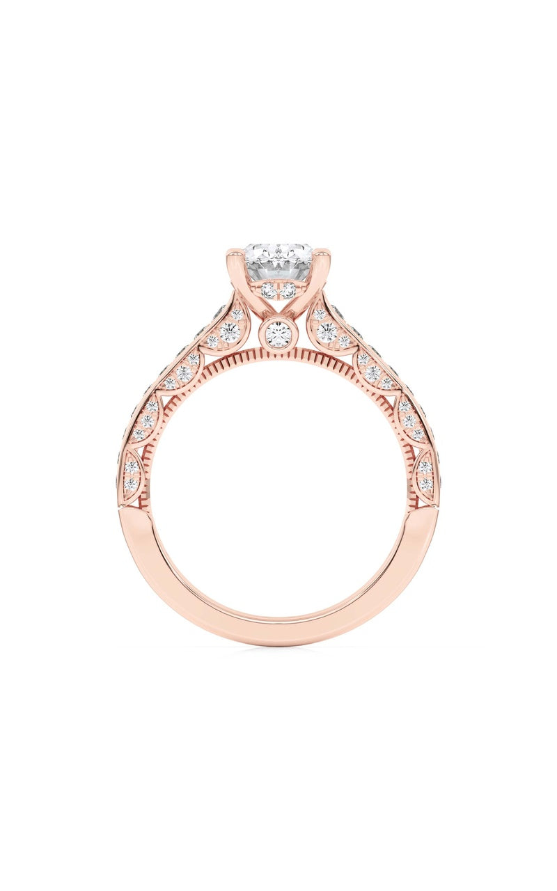 2CTW Oval Shaped Lab Grown Diamond (F/VS) Accented Engagement Ring in 14K Gold