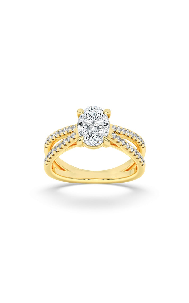 2CTW Oval Shaped Lab Grown Diamond (F/VS) Cross Shank Accented Engagement Ring in 14K Gold