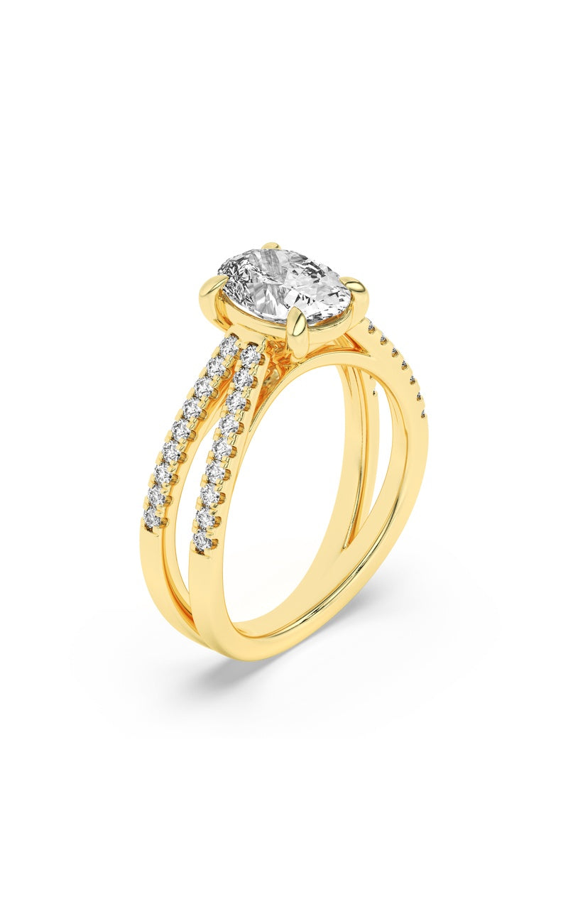 2CTW Oval Shaped Lab Grown Diamond (F/VS) Cross Shank Accented Engagement Ring in 14K Gold, 14K Yellow Gold
